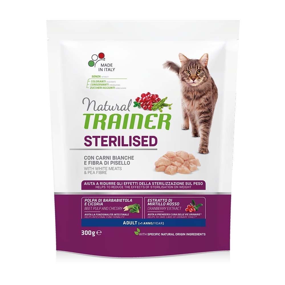 NATURAL TRAINER CAT ADULT STERILISED Ξηρά τροφή για ενήλικες στειρωμένες γάτες με λευκά κρέατα 300gr