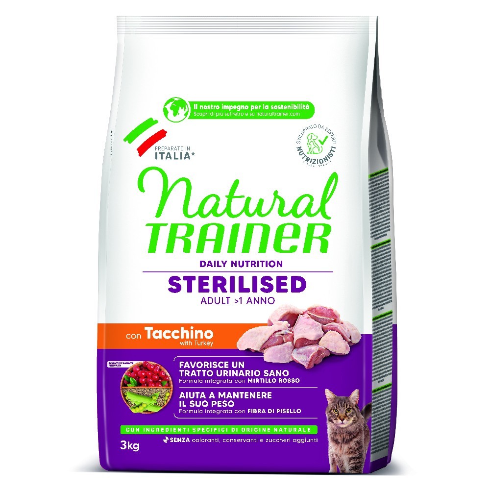 NATURAL TRAINER CAT ADULT STERILISED Ξηρά τροφή για ενήλικες στειρωμένες γάτες με λευκά κρέατα 3kg