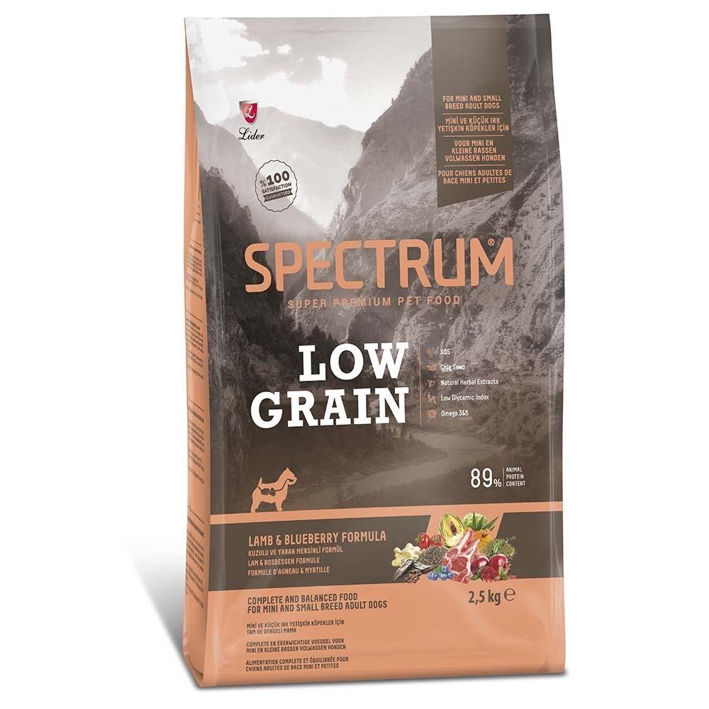 SPECTRUM LOW GRAIN MINI/SMALL ADULT LAMB & BLUEBERRY Ξηρά τροφή για ενήλικους σκύλους μικρόσωμων φυλών, με αρνί και βατόμουρο 2,5kg