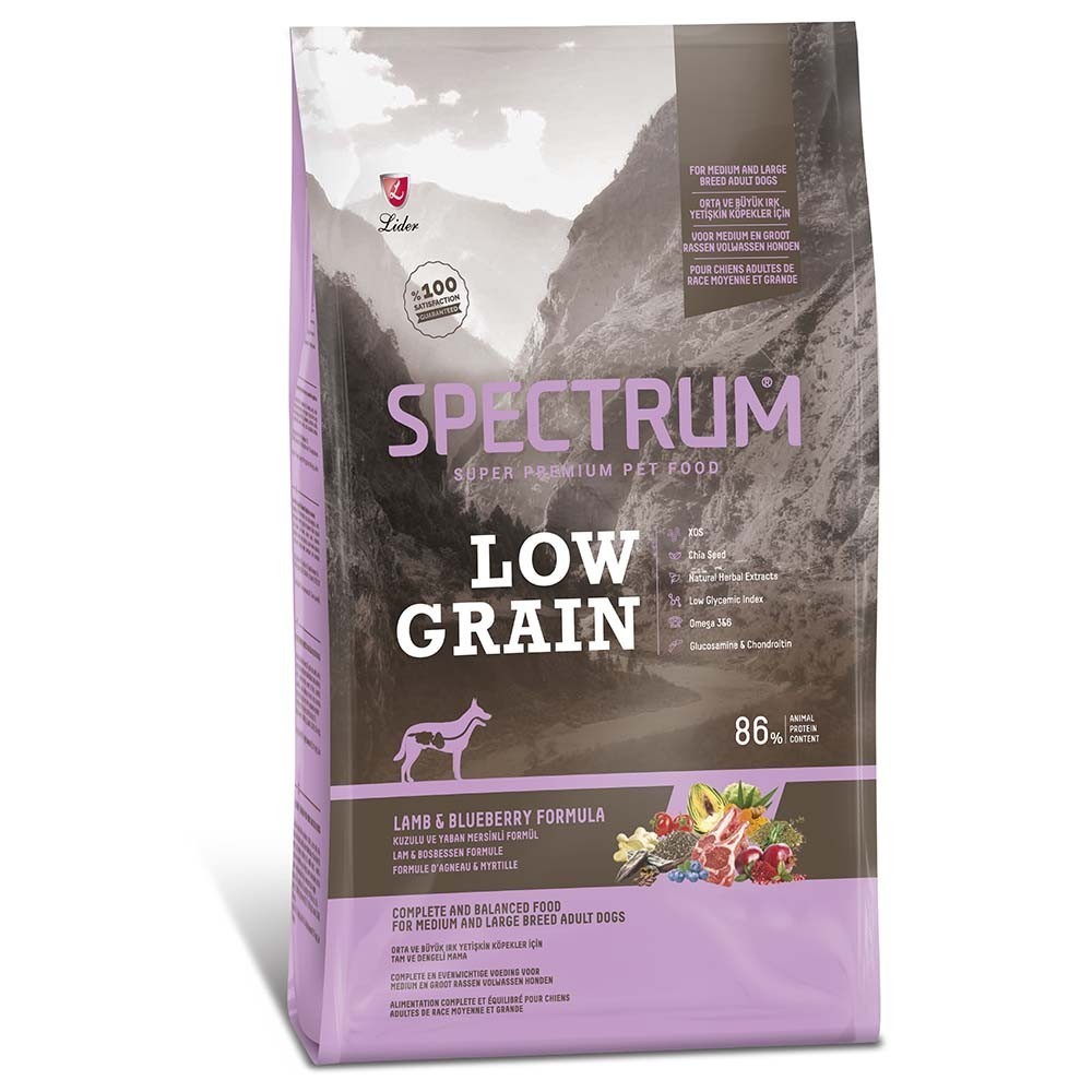 SPECTRUM LOW GRAIN MEDIUM/LARGE ADULT LAMB & BLUEBERRY Ξηρά τροφή για ενήλικους σκύλους μεσαίων και μεγαλόσωμων φυλών, με αρνί  και βατόμουρο 12kg