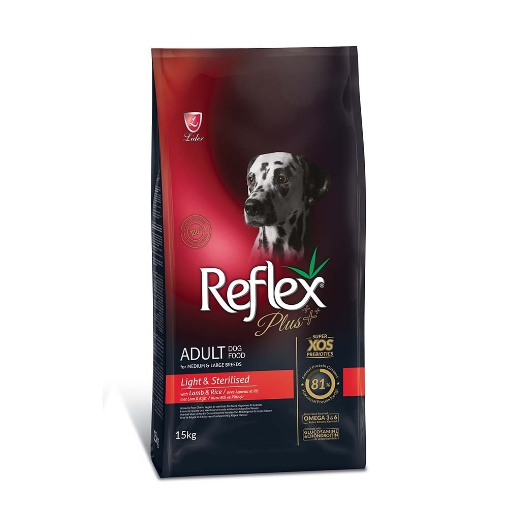 REFLEX PLUS MEDIUM/LARGE LIGHT & STERILISED ADULT LAMB Ξηρά τροφή για ενήλικους σκύλους μεσαίων και μεγαλόσωμων φυλών, με τάση αύξησης βάρους ή υπέρβαρους, με αρνί 15kg