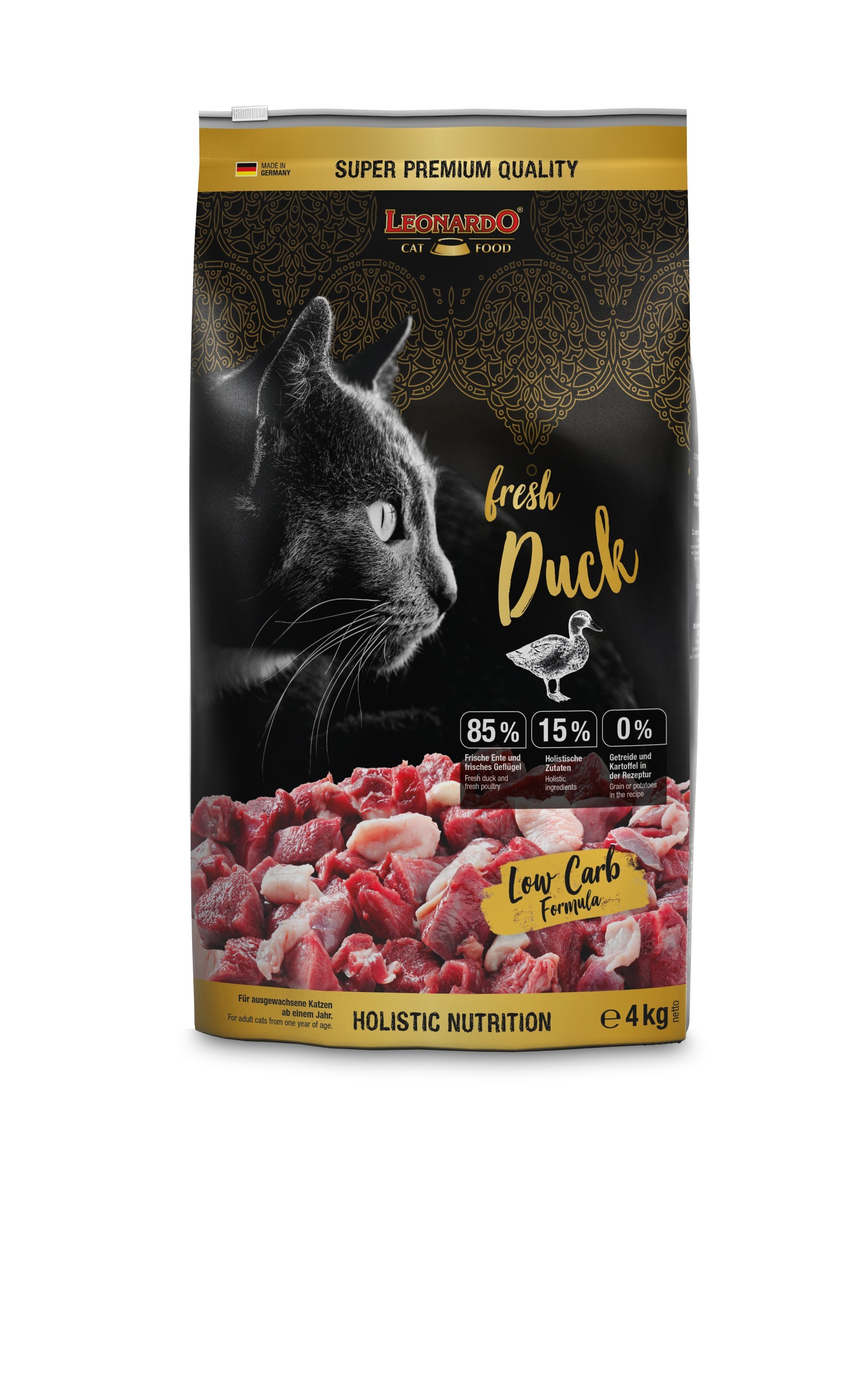 LEONARDO ADULT FRESH DUCK Ξηρά τροφή για ενήλικες γάτες, με 85% φρέσκο ψαχνό κρέας πάπιας & πουλερικών 4kg