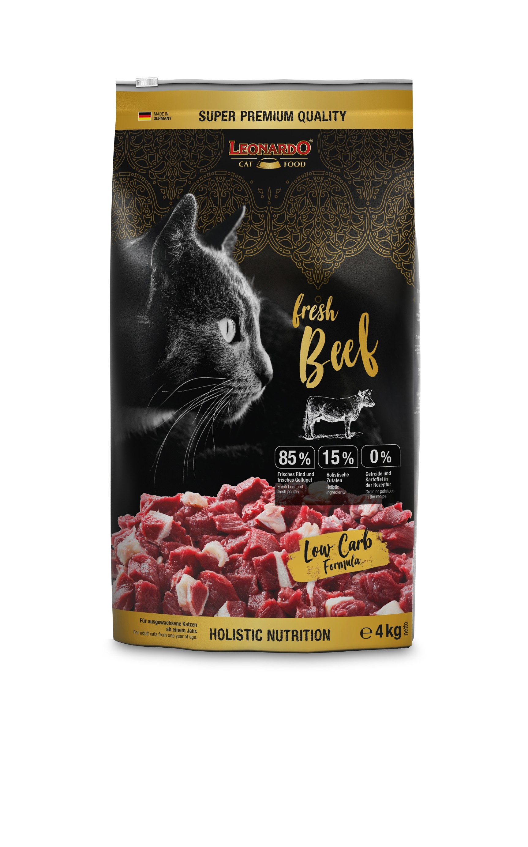 LEONARDO ADULT FRESH BEEF Ξηρά τροφή για ενήλικες γάτες, με 85% φρέσκο ψαχνό κρέας βοδινού & πουλερικών 4kg